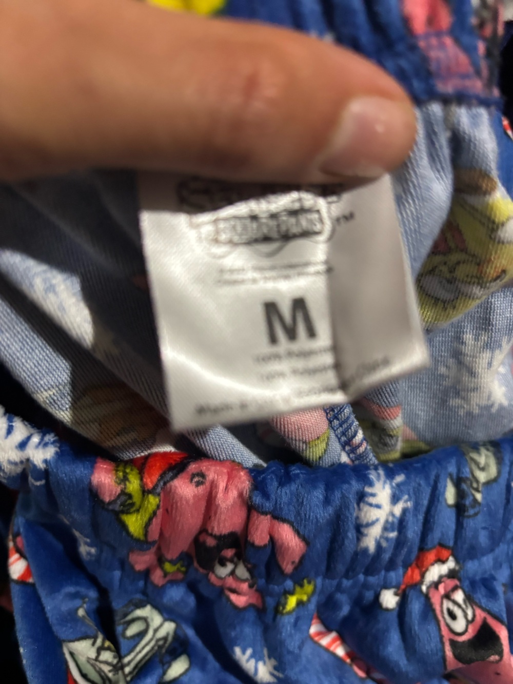 Men's Blue Holiday SpongeBob Character Print Lounge Pants Velvet NEW - Picture 3 of 4